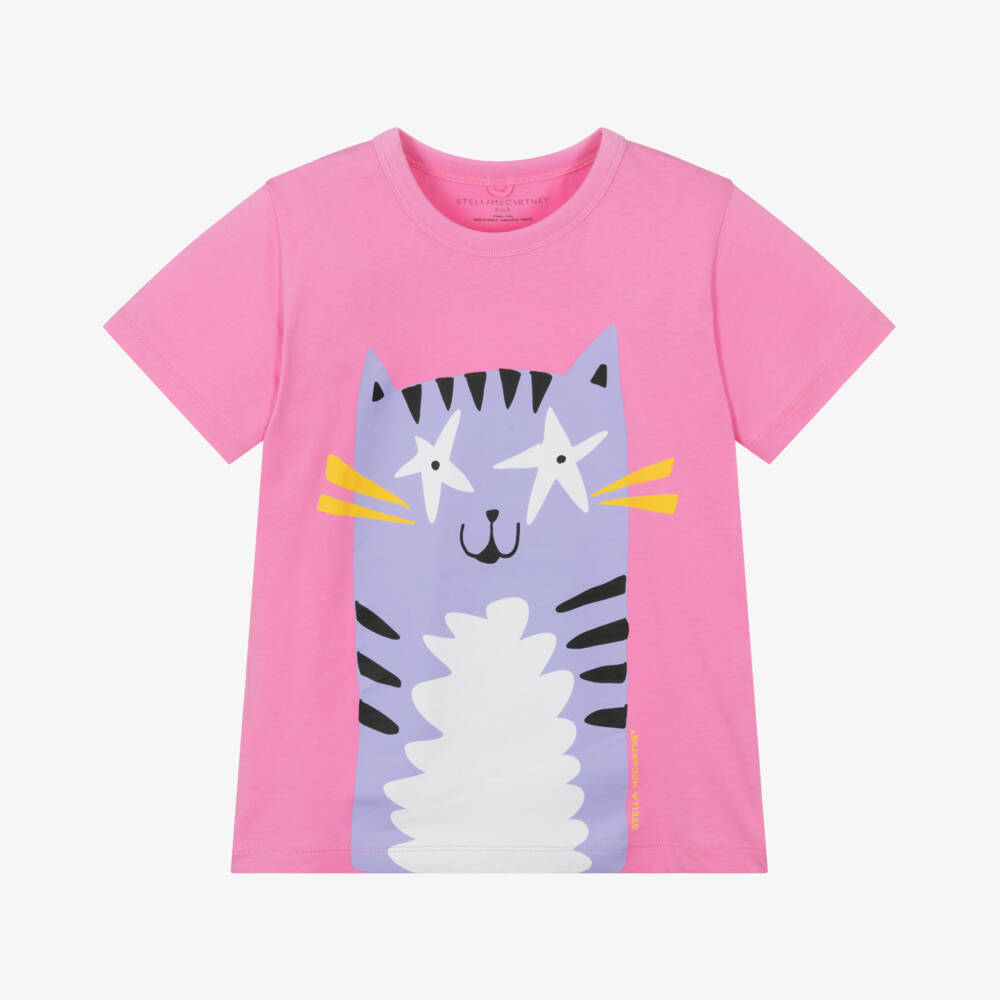 Stella McCartney Kids-Girls Soft Pink Cat Tee | Childrensalon Outlet