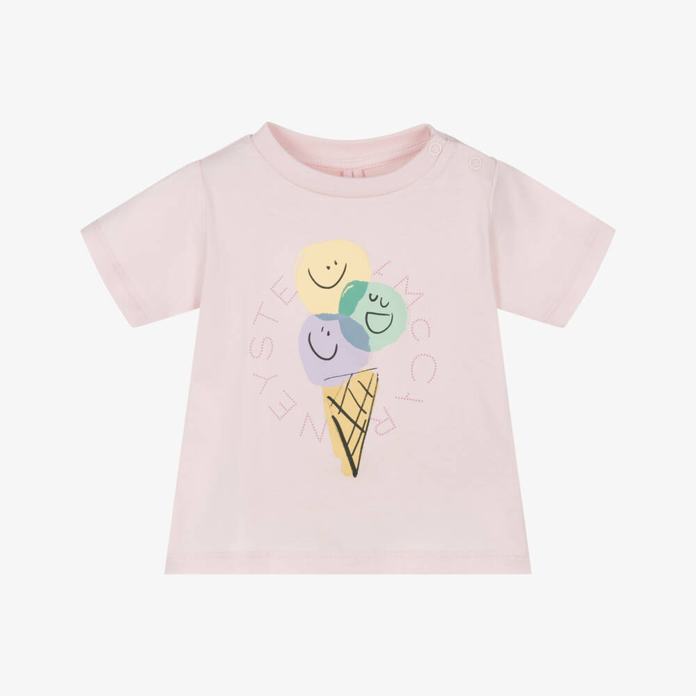 Stella McCartney Kids-تيشيرت وردي ناعم للبنات بطبعة آيس كريم | Childrensalon Outlet