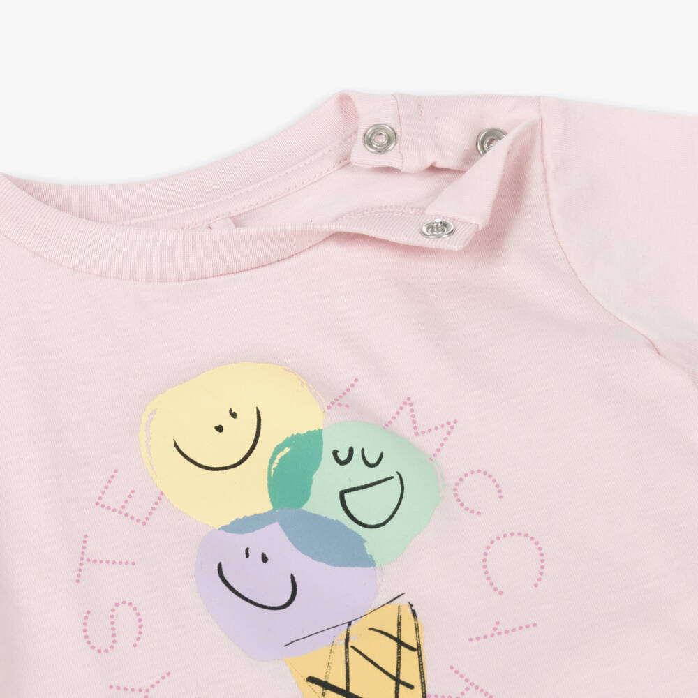 Stella McCartney Kids-تيشيرت وردي ناعم للبنات بطبعة آيس كريم | Childrensalon Outlet