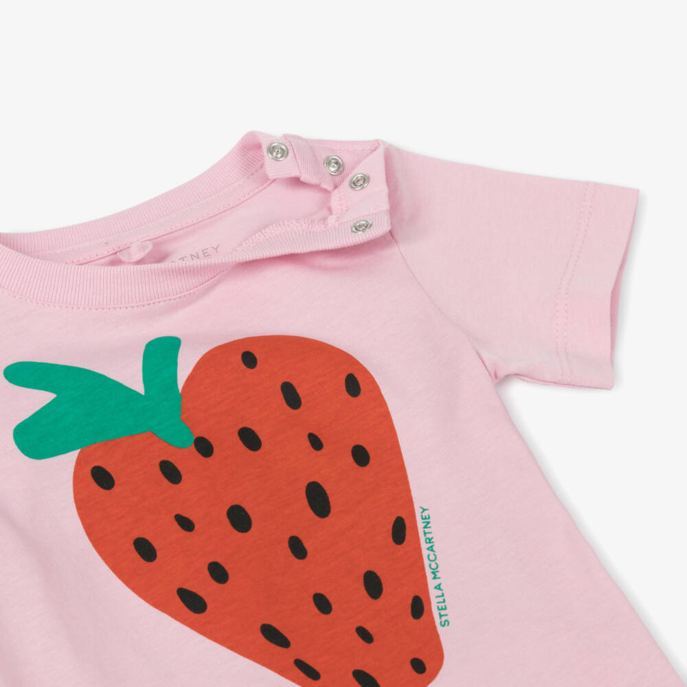 Stella McCartney Kids-Girls Soft Pink Strawberry Tee | Childrensalon Outlet
