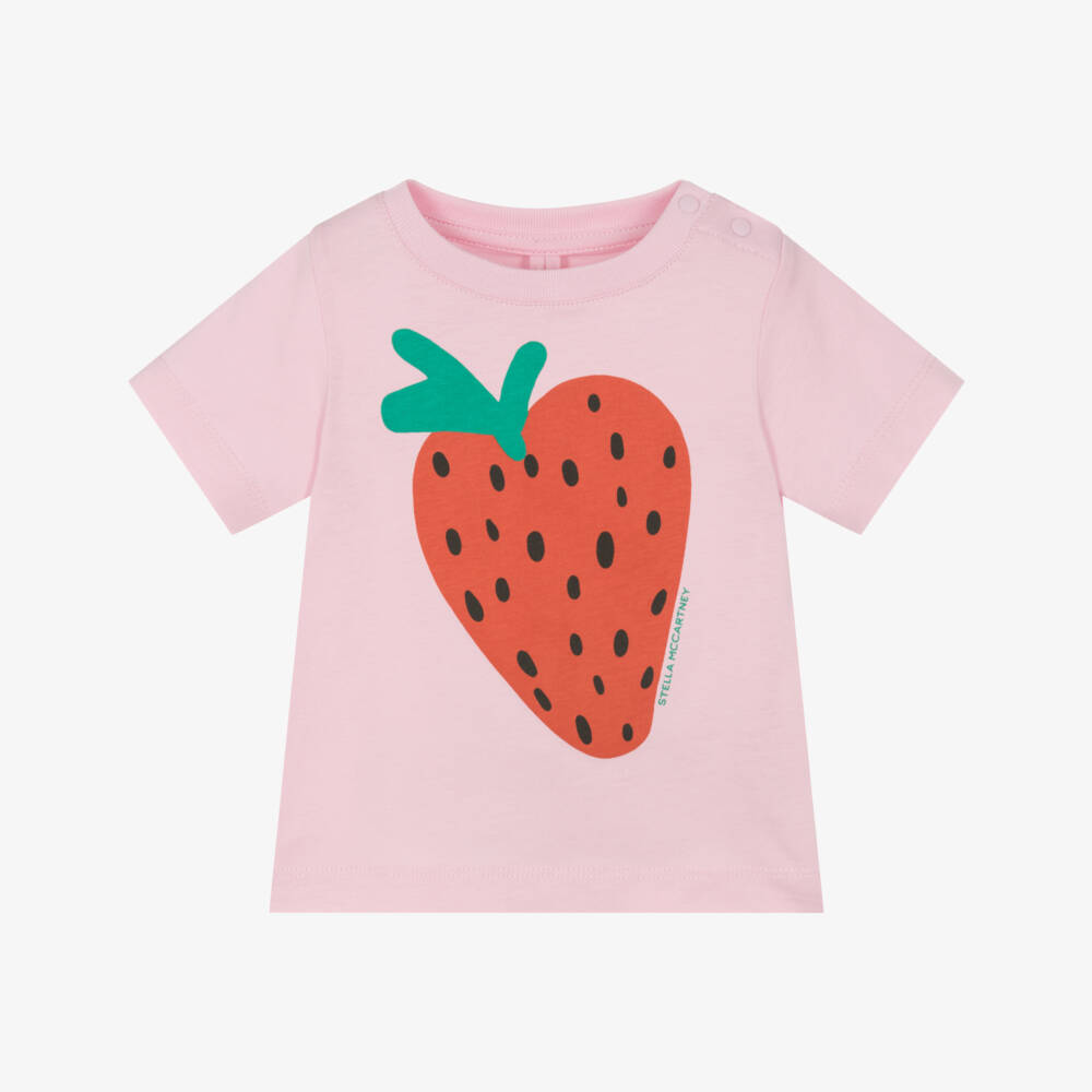 Stella McCartney Kids-تيشيرت ناعم للفتيات بلون وردي وفراولة | Childrensalon Outlet