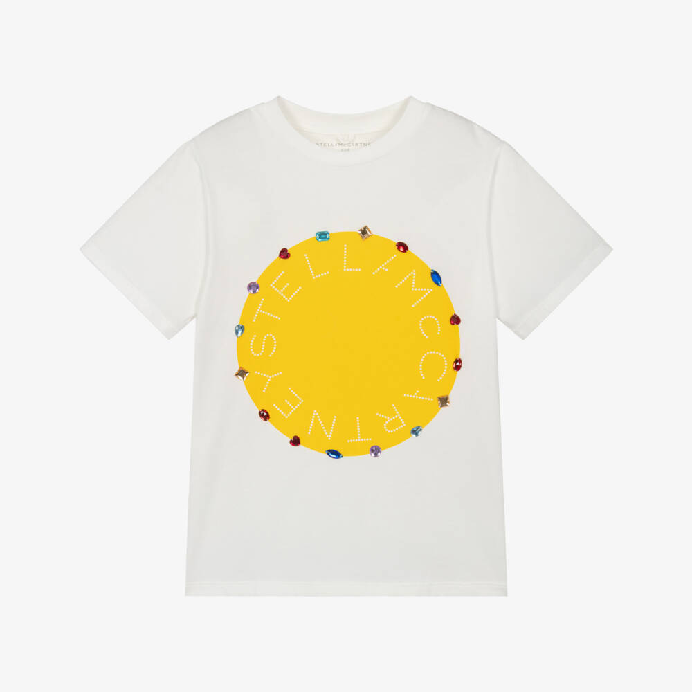 Stella McCartney Kids-Кремовая хлопковая футболка с блеском для девочек | Childrensalon Outlet
