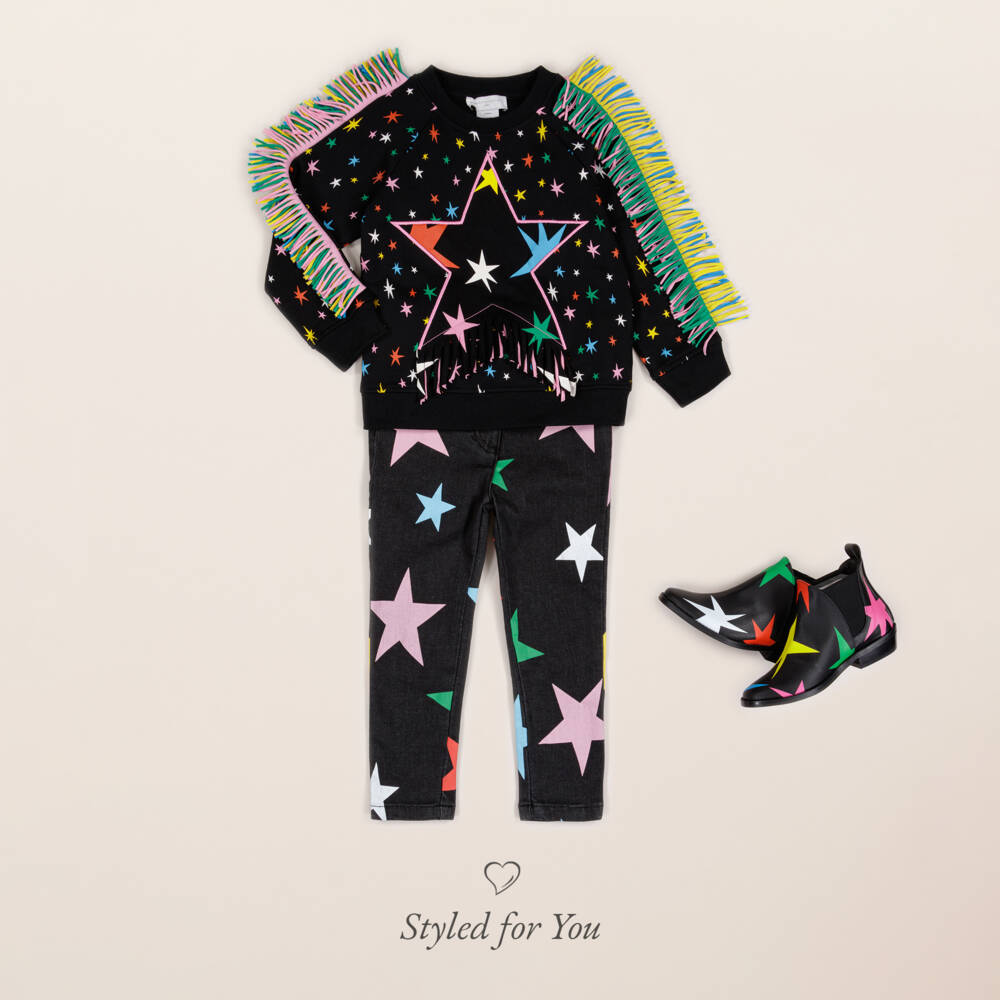 Stella McCartney Kids-Girls Starry Black Skinny Trousers | Childrensalon Outlet