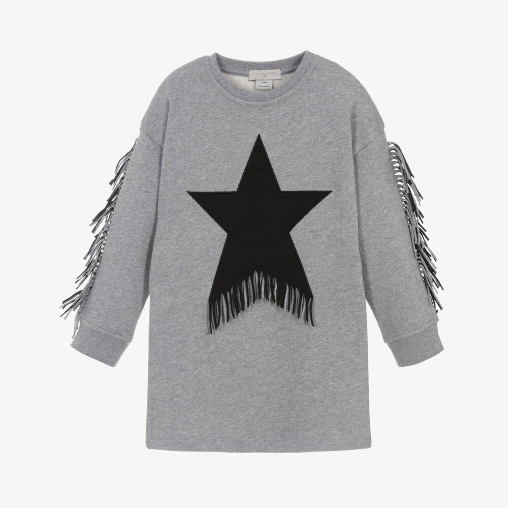 Stella McCartney Kids-Girls Starry Grey Fringe Dress | Childrensalon Outlet