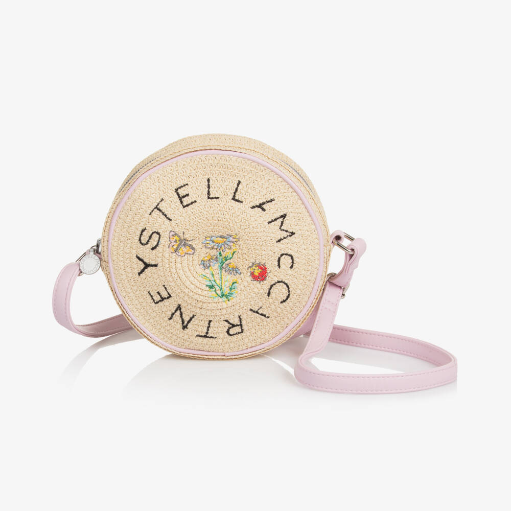 Stella McCartney Kids-Girls Straw Beige Embroidered Purse | Childrensalon Outlet