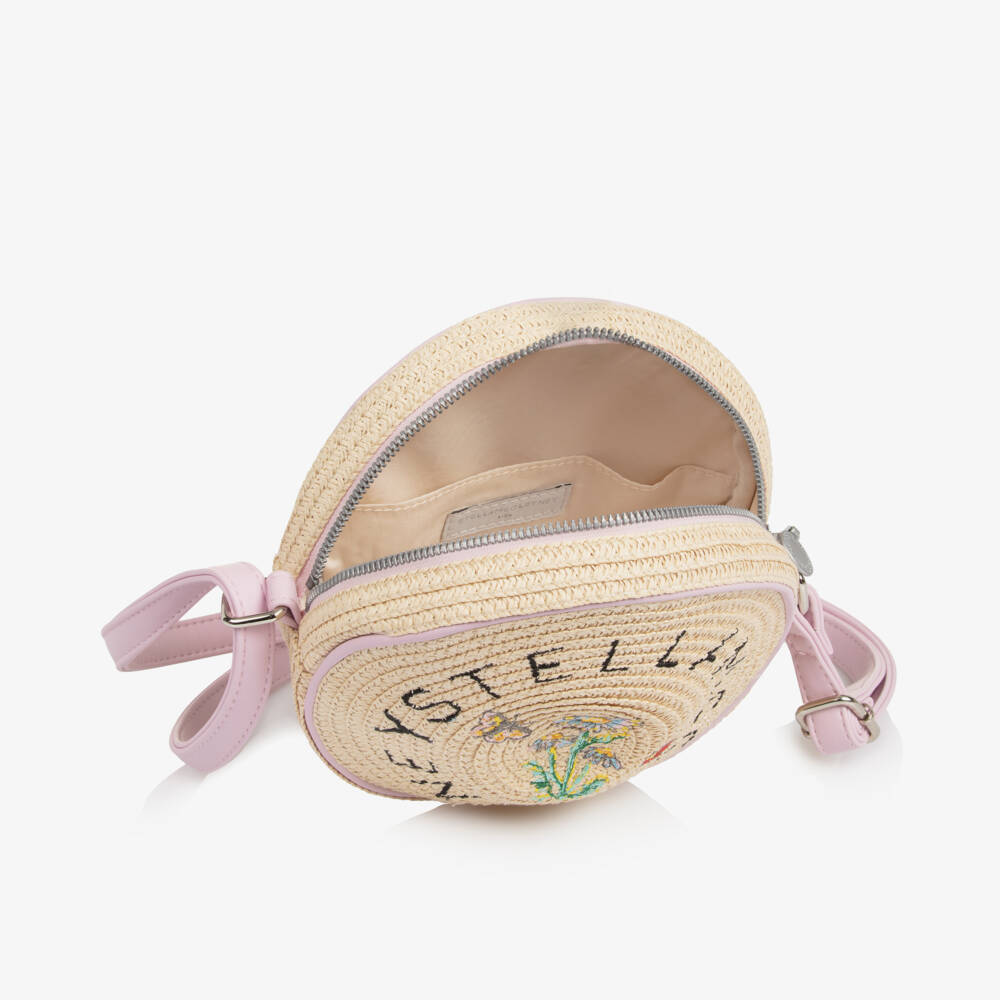 Stella McCartney Kids-Girls Straw Beige Embroidered Purse | Childrensalon Outlet