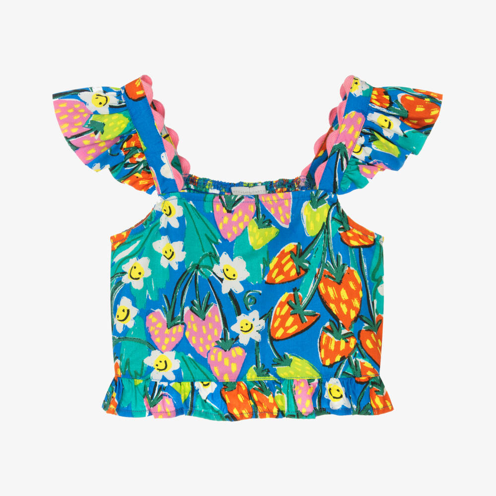 Stella McCartney Kids-Girls Strawberry Ruffle Blue Blouse | Childrensalon Outlet
