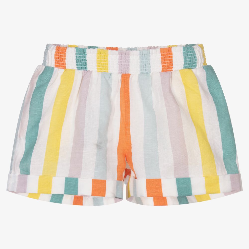 Stella McCartney Kids-شورت مزيج قطن وكتان مقلم لون أبيض وأزرق وأخضر للبنات | Childrensalon Outlet