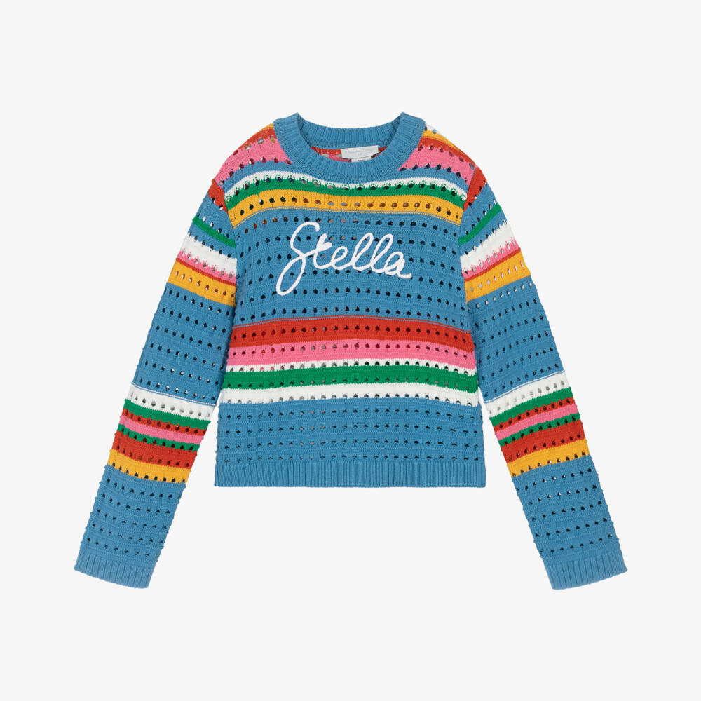 Stella McCartney Kids-Girls Striped Knit Blue Pullover | Childrensalon Outlet