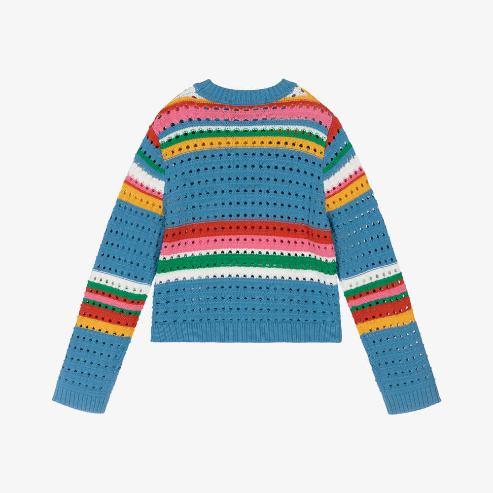 Stella McCartney Kids-Полосатый вязаный синий пуловер для девочек | Childrensalon Outlet