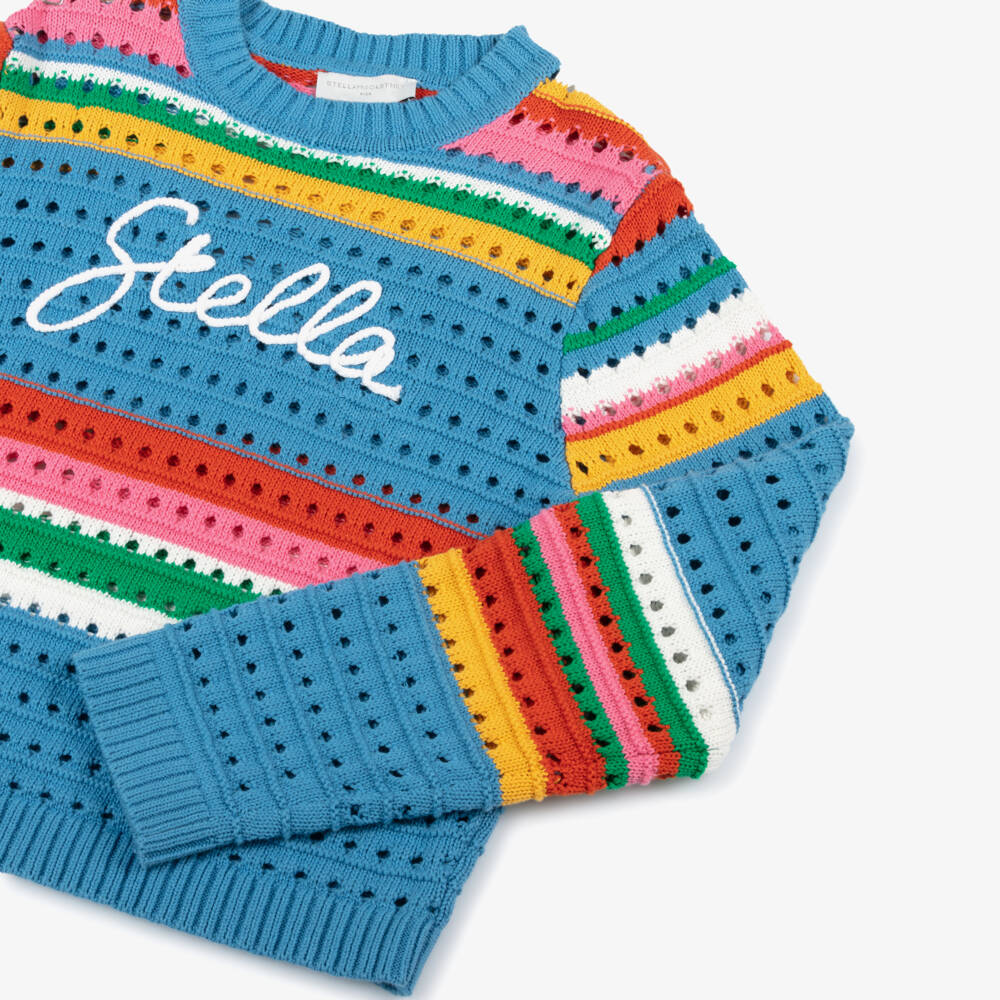 Stella McCartney Kids-Полосатый вязаный синий пуловер для девочек | Childrensalon Outlet