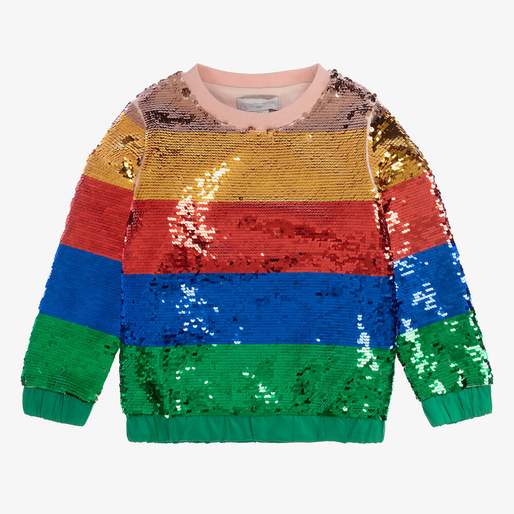 Stella McCartney Kids - Girls Striped Sequin Cotton Sweatshirt | Childrensalon