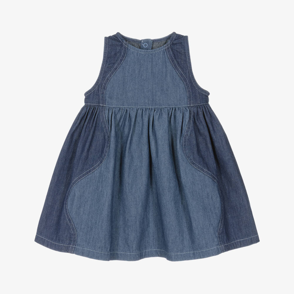 Stella McCartney Kids-Girls Two Tone Blue Chambray Dress | Childrensalon Outlet