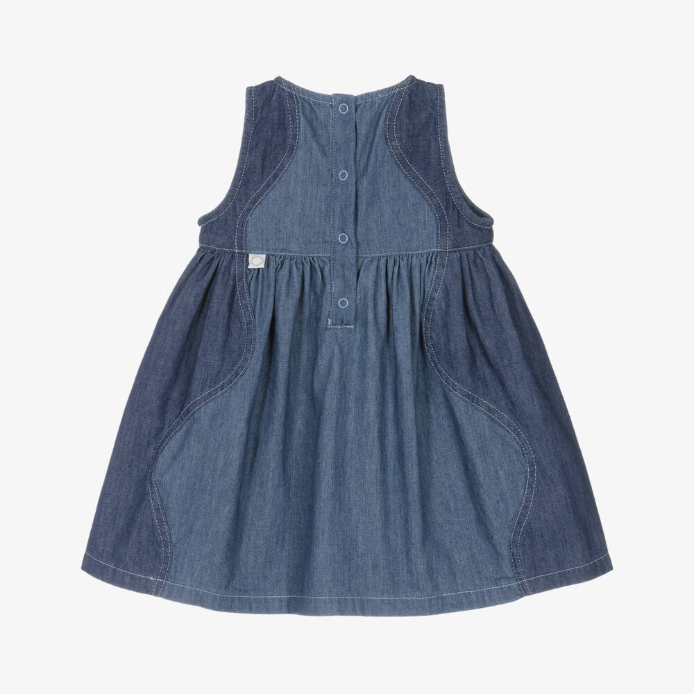 Stella McCartney Kids-Girls Two Tone Blue Chambray Dress | Childrensalon Outlet