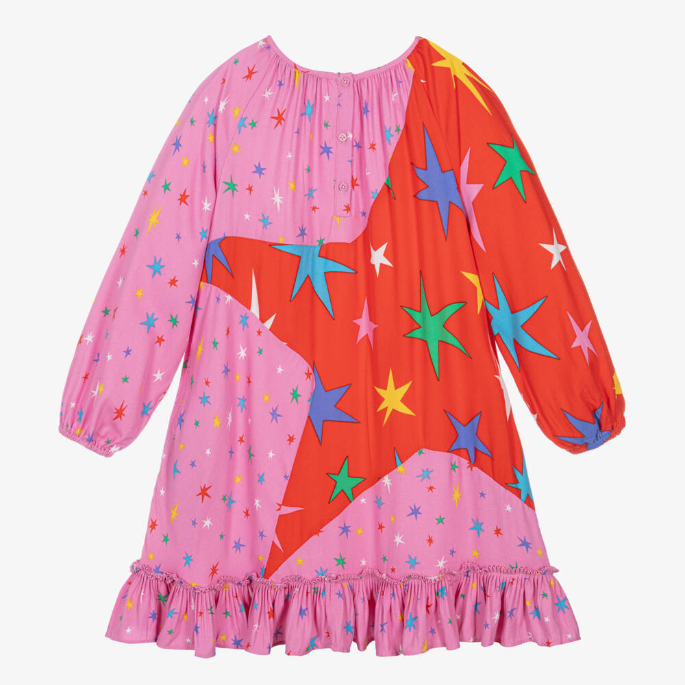 Stella McCartney Kids-فستان فيسكوز بطبعة نجوم لون زهري | Childrensalon Outlet