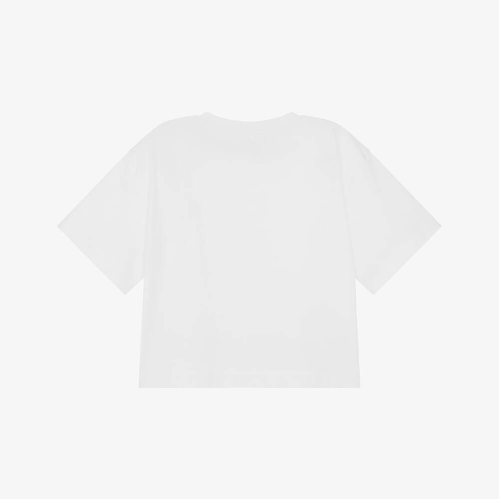 Stella McCartney Kids-Girls White Boxy T-Shirt with Lip Logo Print | Childrensalon Outlet