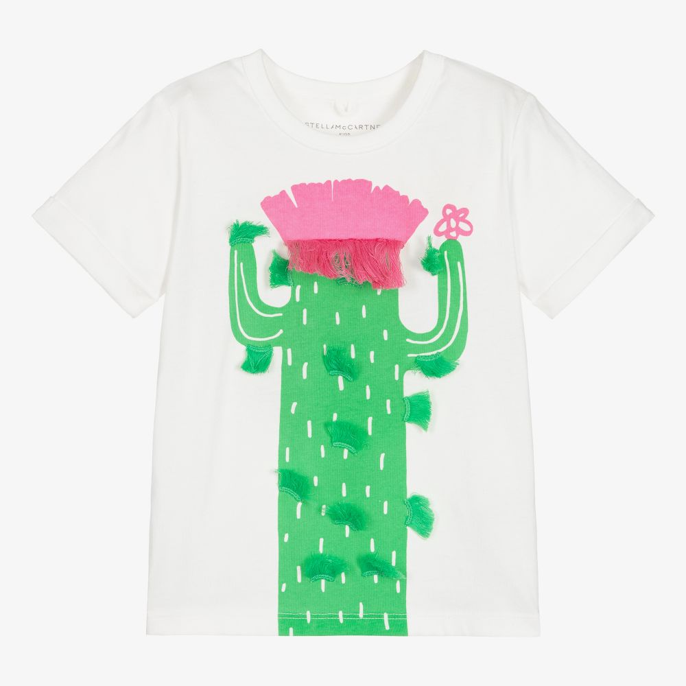 Stella McCartney Kids - Белая футболка с кактусом для девочек | Childrensalon