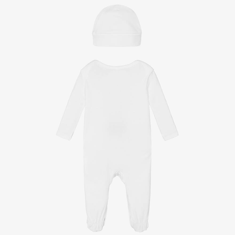 Stella McCartney Kids-Girls White Cotton Babysuit Set with Pink Tulip Motif | Childrensalon Outlet