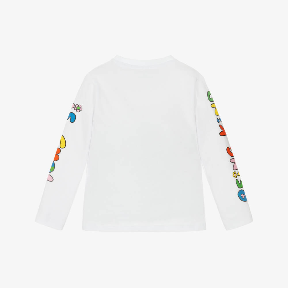 Stella McCartney Kids-Girls White Cotton Being Kind Is Cool Print Top | Childrensalon Outlet