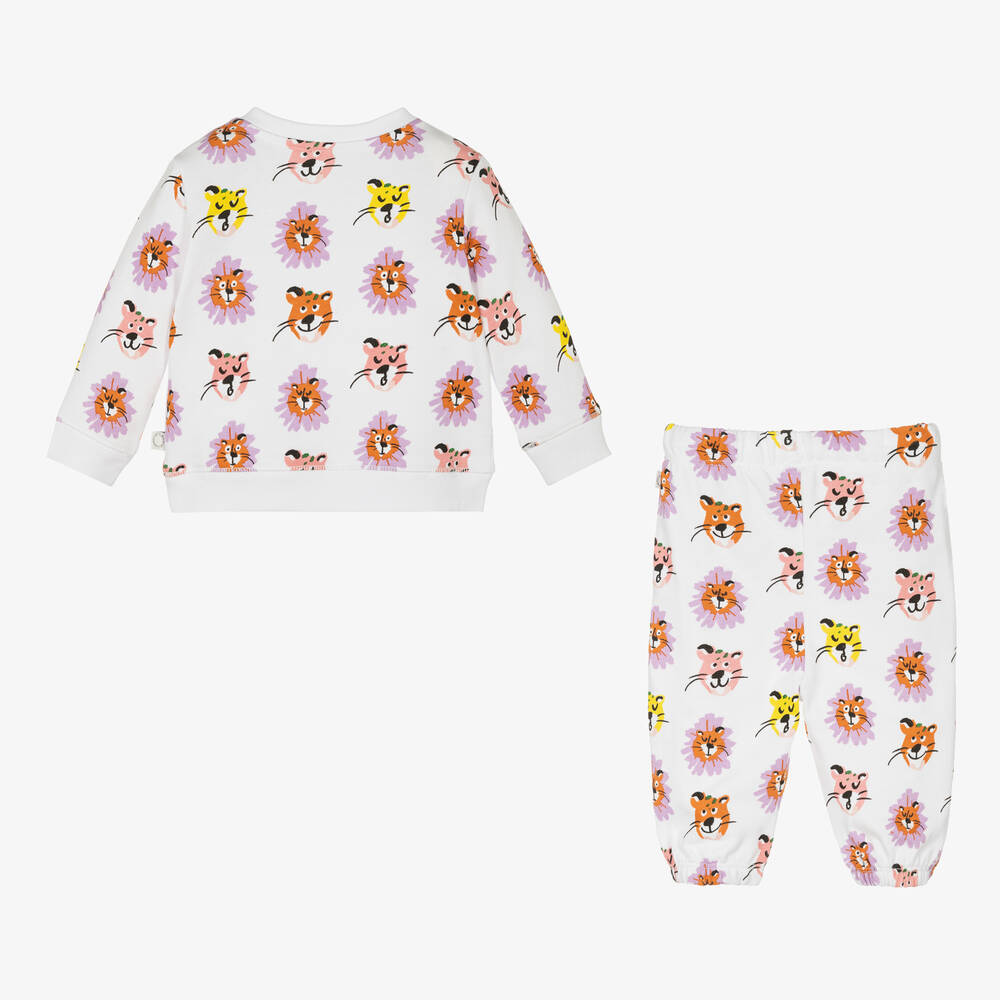 Stella McCartney Kids-Girls White Cotton Big Cat Logo Tracksuit | Childrensalon Outlet