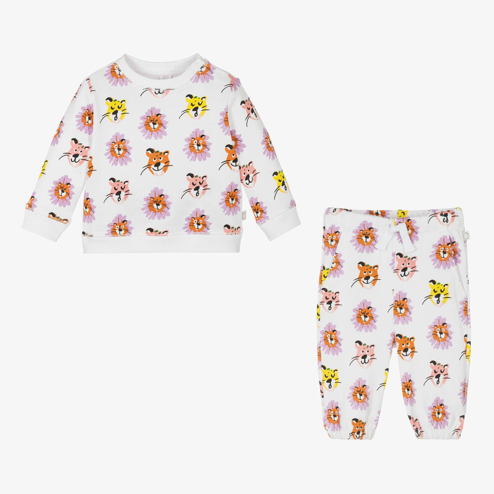Stella McCartney Kids-Girls White Cotton Big Cat Logo Tracksuit | Childrensalon Outlet