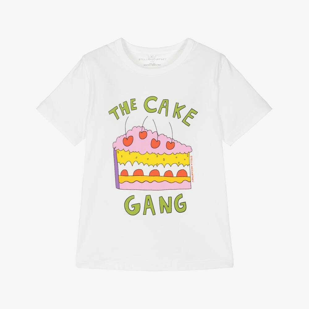 Stella McCartney Kids-Girls White Cotton Cake Print T-Shirt | Childrensalon Outlet