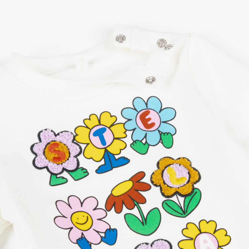Stella McCartney Kids-Girls White Cotton Flower Logo Sweatshirt | Childrensalon Outlet