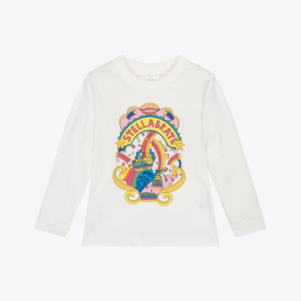 Stella McCartney Kids-بلوزة قطنية بيضاء برسومات للبنات | Childrensalon Outlet