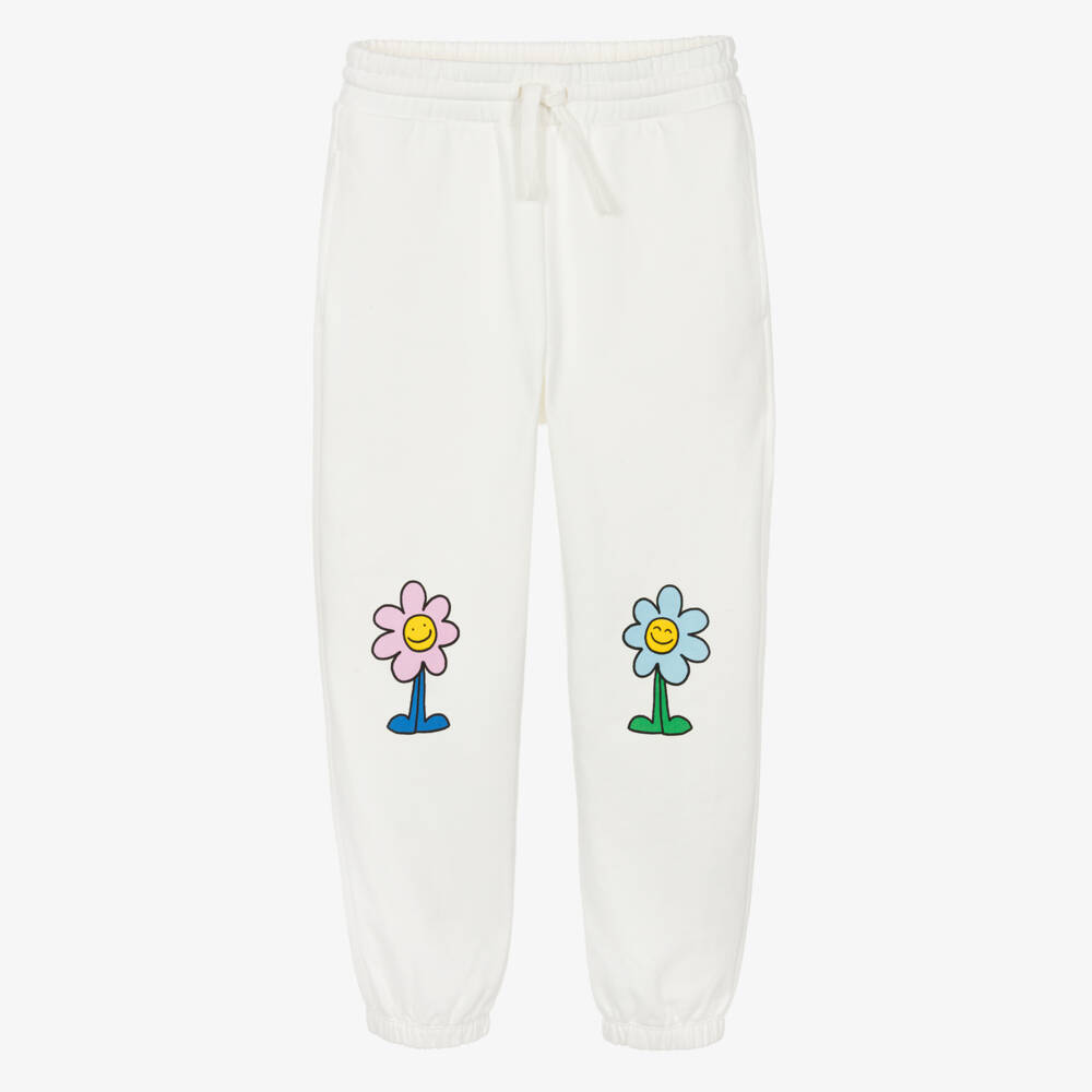 Stella McCartney Kids-Girls White Cotton Happy Flower Joggers | Childrensalon Outlet