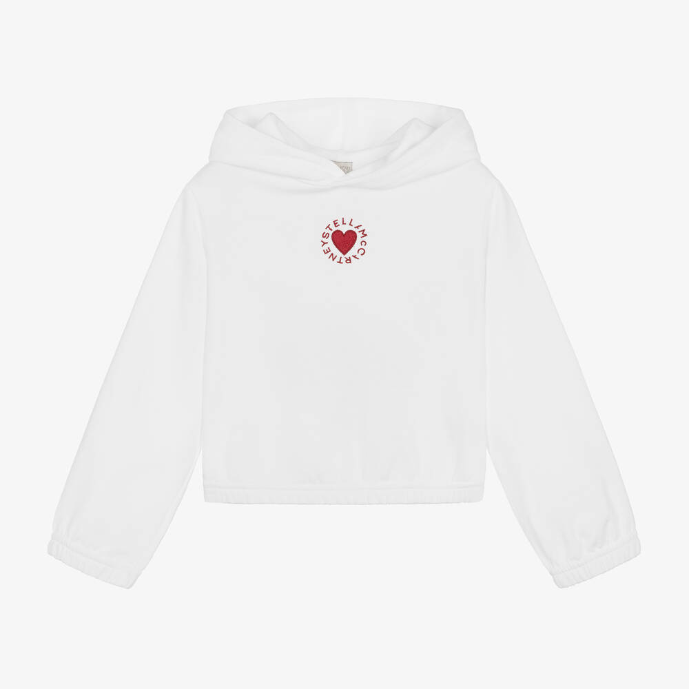 Girls White Cotton Heart Hoodie