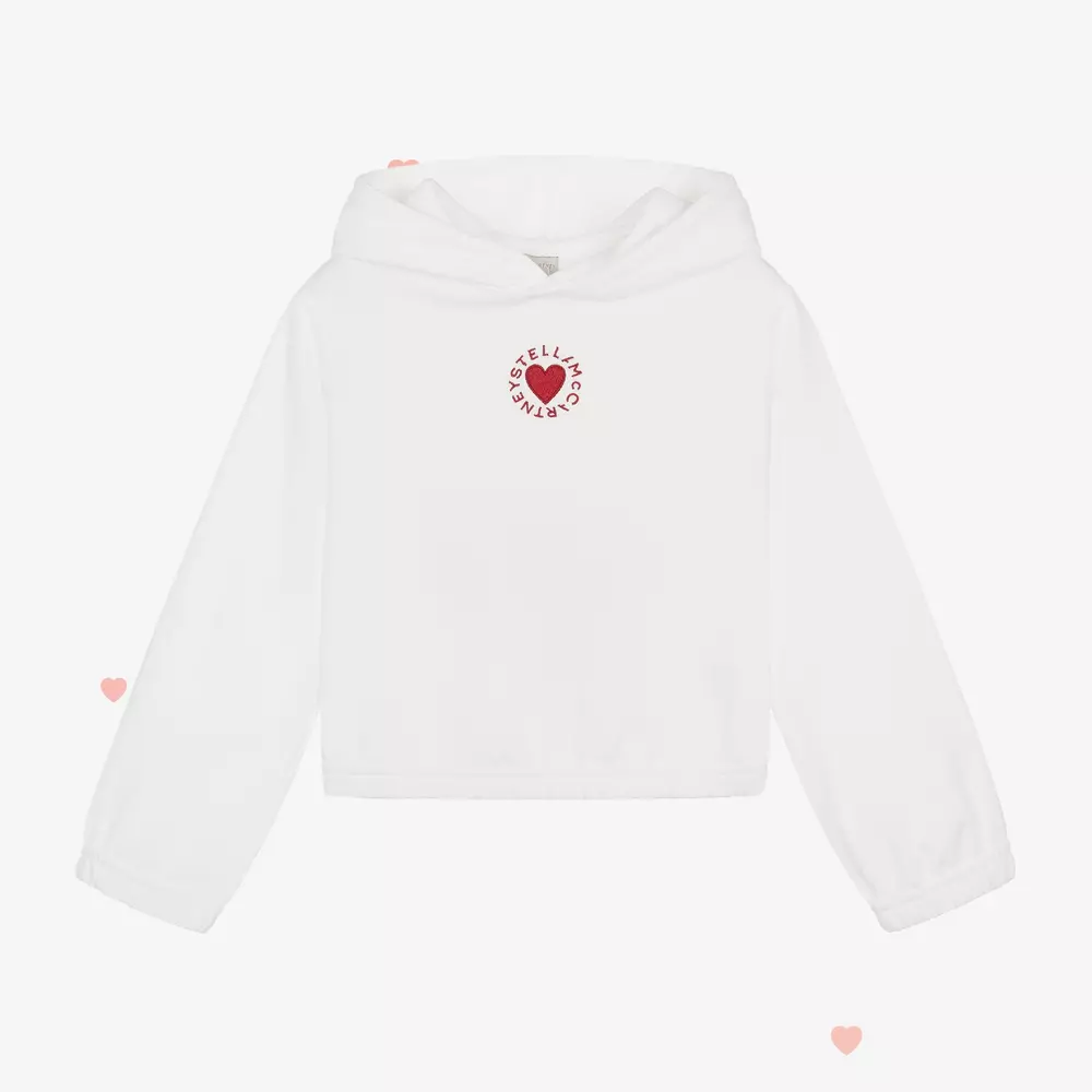 Stella McCartney Kids-توب هودي بطبعة قلب قطن عضوي لون أبيض للبنات | Childrensalon Outlet