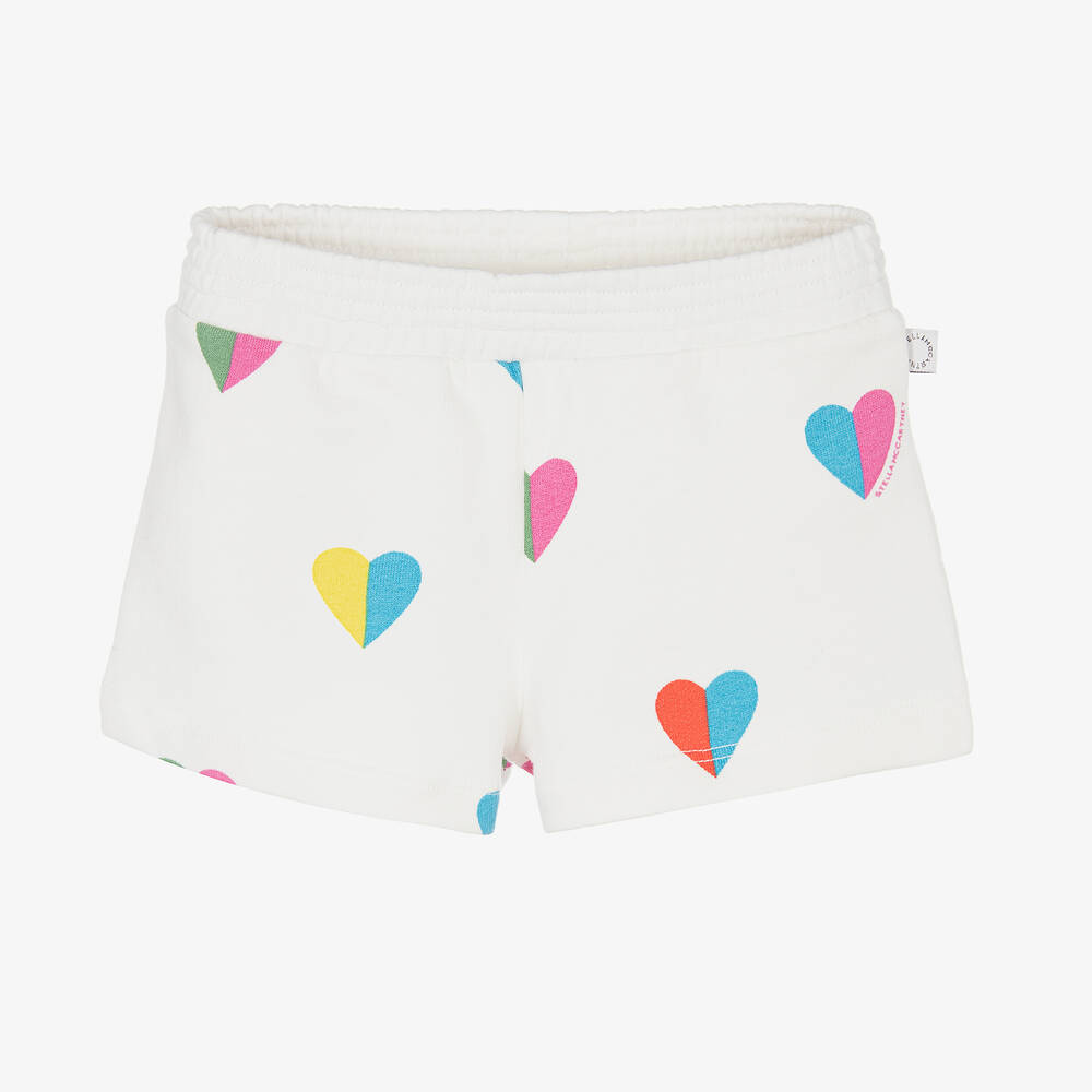 Stella McCartney Kids - Weiße Baumwollshorts mit Herzen (M) | Childrensalon