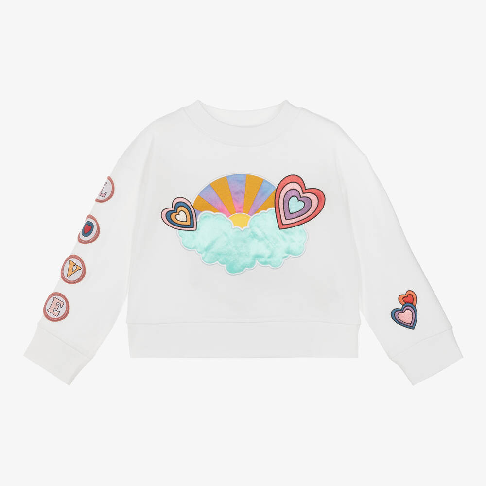 Stella McCartney Kids-Girls White Cotton Heart Sweatshirt | Childrensalon Outlet