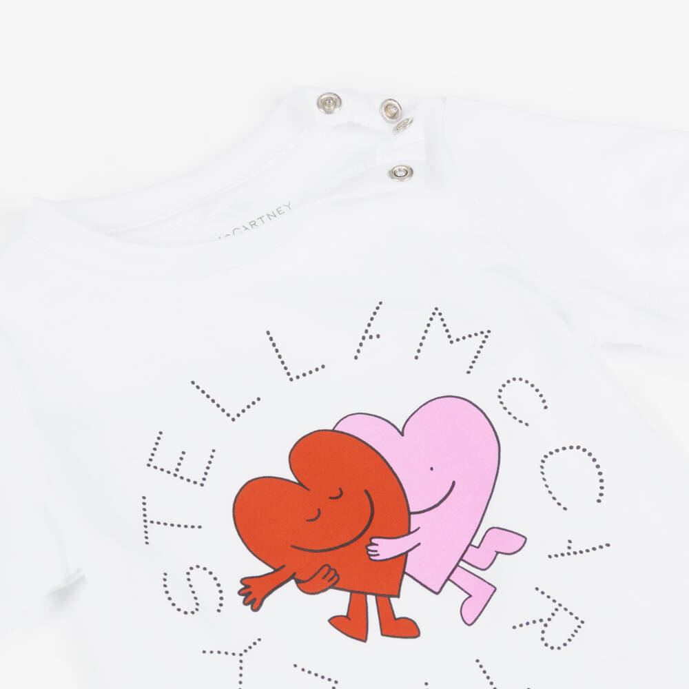 Stella McCartney Kids-Girls White Cotton Hearts Logo T-Shirt | Childrensalon Outlet