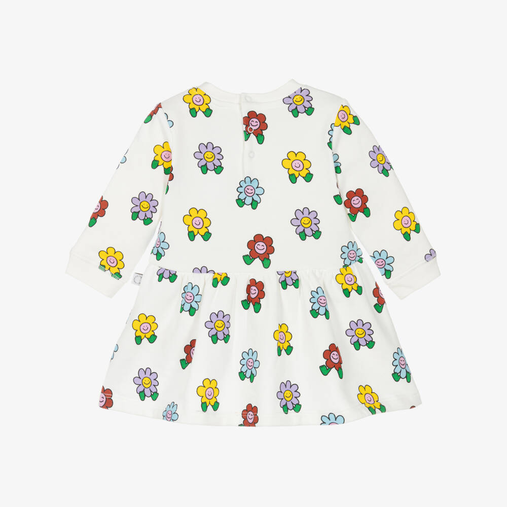 Stella McCartney Kids-Girls White Cotton Jersey Smiling Flowers Dress | Childrensalon Outlet