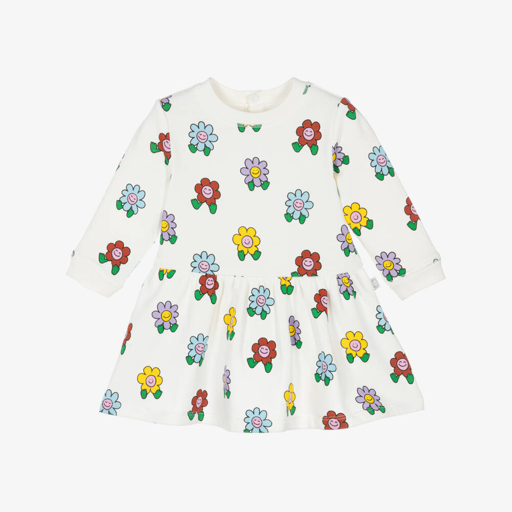 Stella McCartney Kids-Girls White Cotton Jersey Smiling Flowers Dress | Childrensalon Outlet