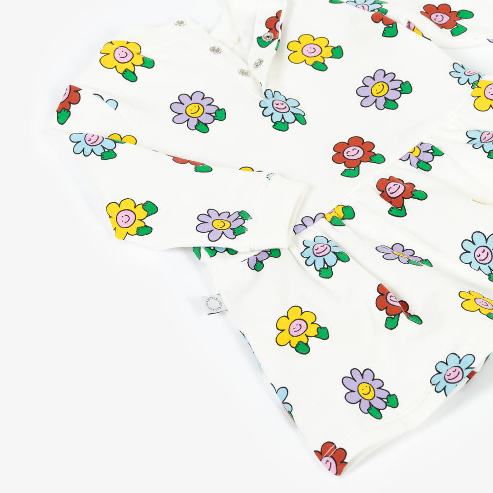 Stella McCartney Kids-Girls White Cotton Jersey Smiling Flowers Dress | Childrensalon Outlet