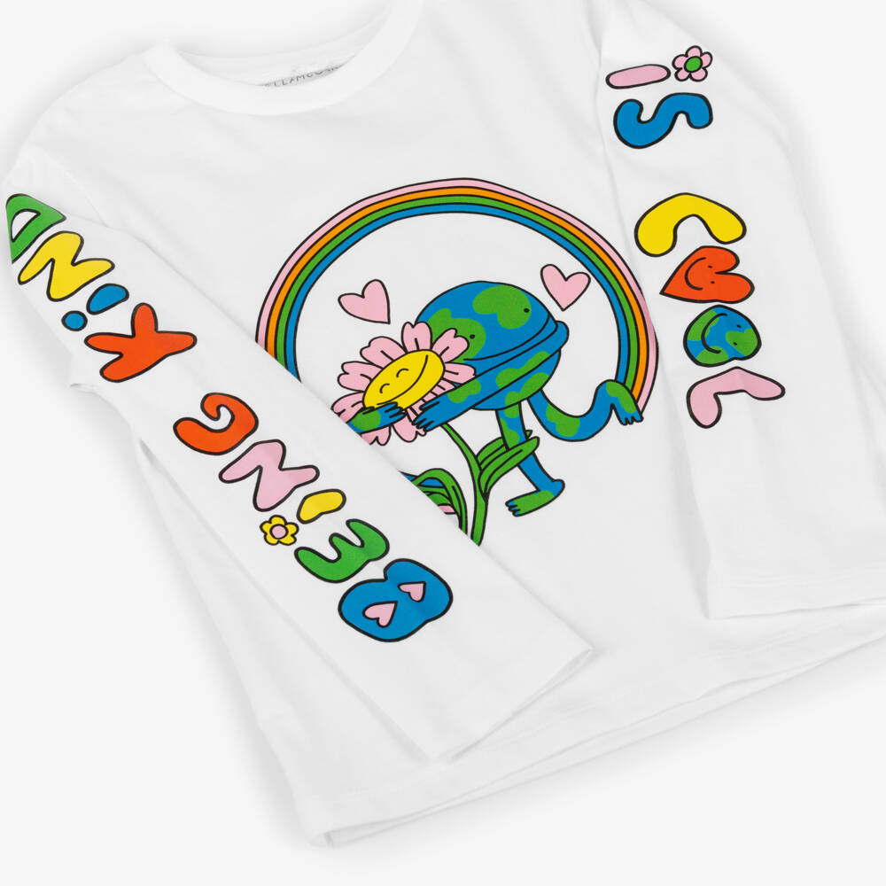 Stella McCartney Kids-Girls White Cotton Kindness Tee | Childrensalon Outlet
