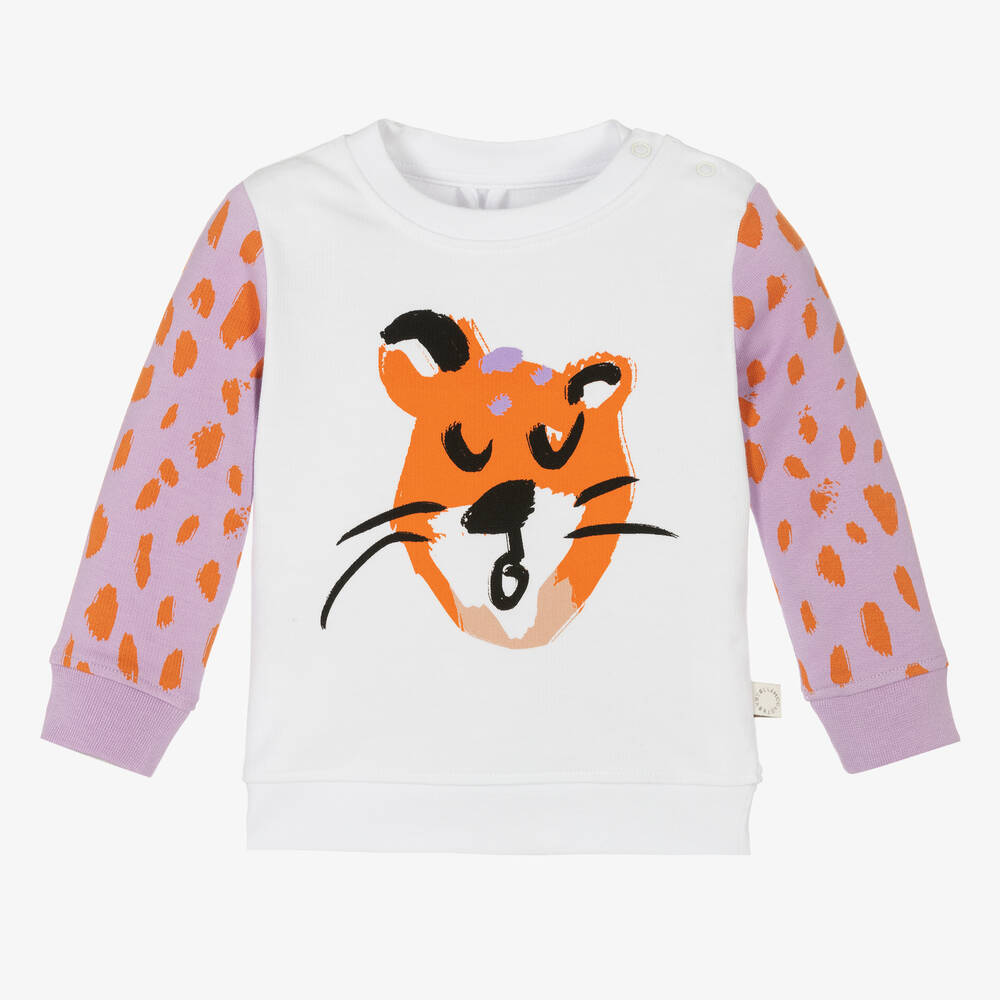 Stella McCartney Kids - Girls White Cotton Leopard Sweatshirt | Childrensalon