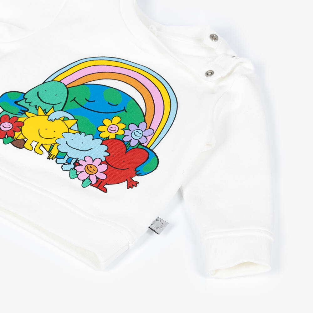 Stella McCartney Kids-Girls White Cotton Planet Earth & Friends Sweatshirt | Childrensalon Outlet