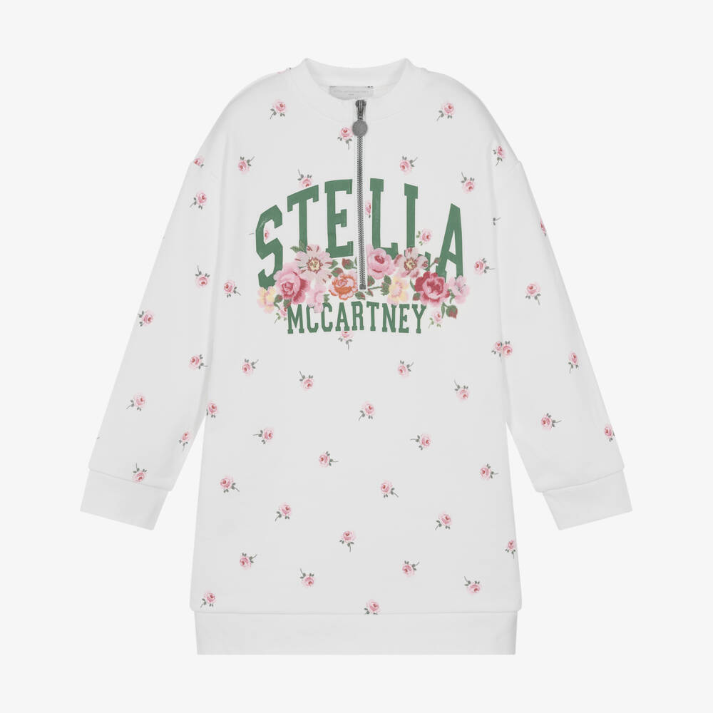 Stella McCartney Kids-Платье-свитшот из белого хлопка с розами для девочек | Childrensalon Outlet