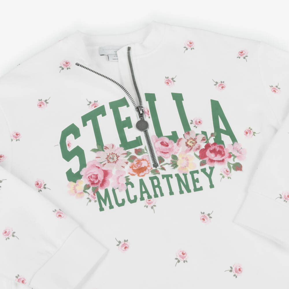 Stella McCartney Kids-Платье-свитшот из белого хлопка с розами для девочек | Childrensalon Outlet