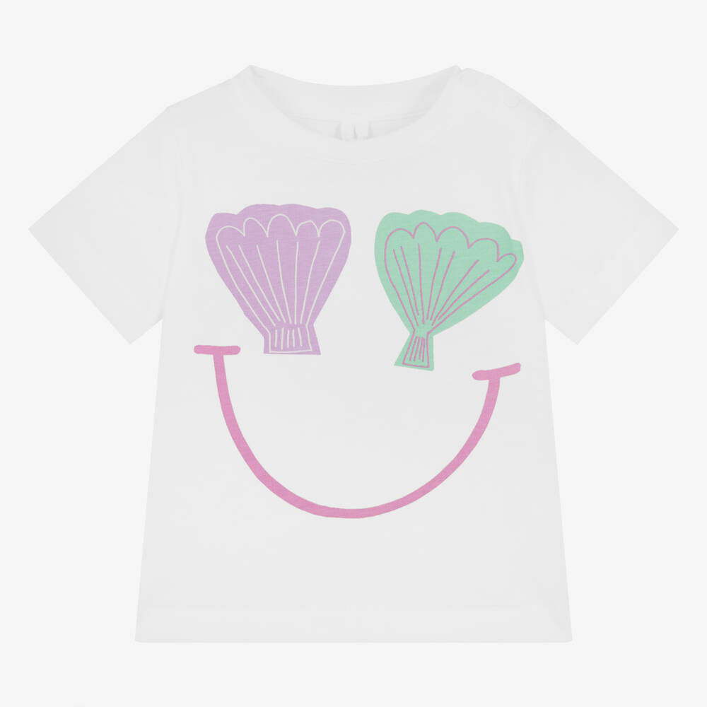 Stella McCartney Kids-Белая хлопковая футболка с ракушками | Childrensalon Outlet