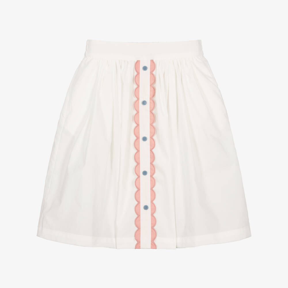 Stella McCartney Kids-Girls White Cotton Skirt with Pink Trim | Childrensalon Outlet