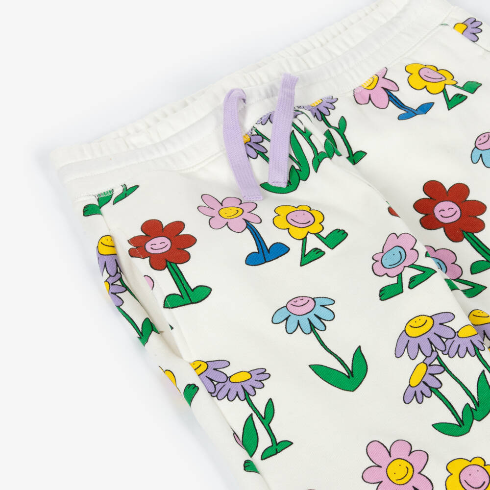 Stella McCartney Kids-Girls White Cotton Smiling Flowers Joggers | Childrensalon Outlet