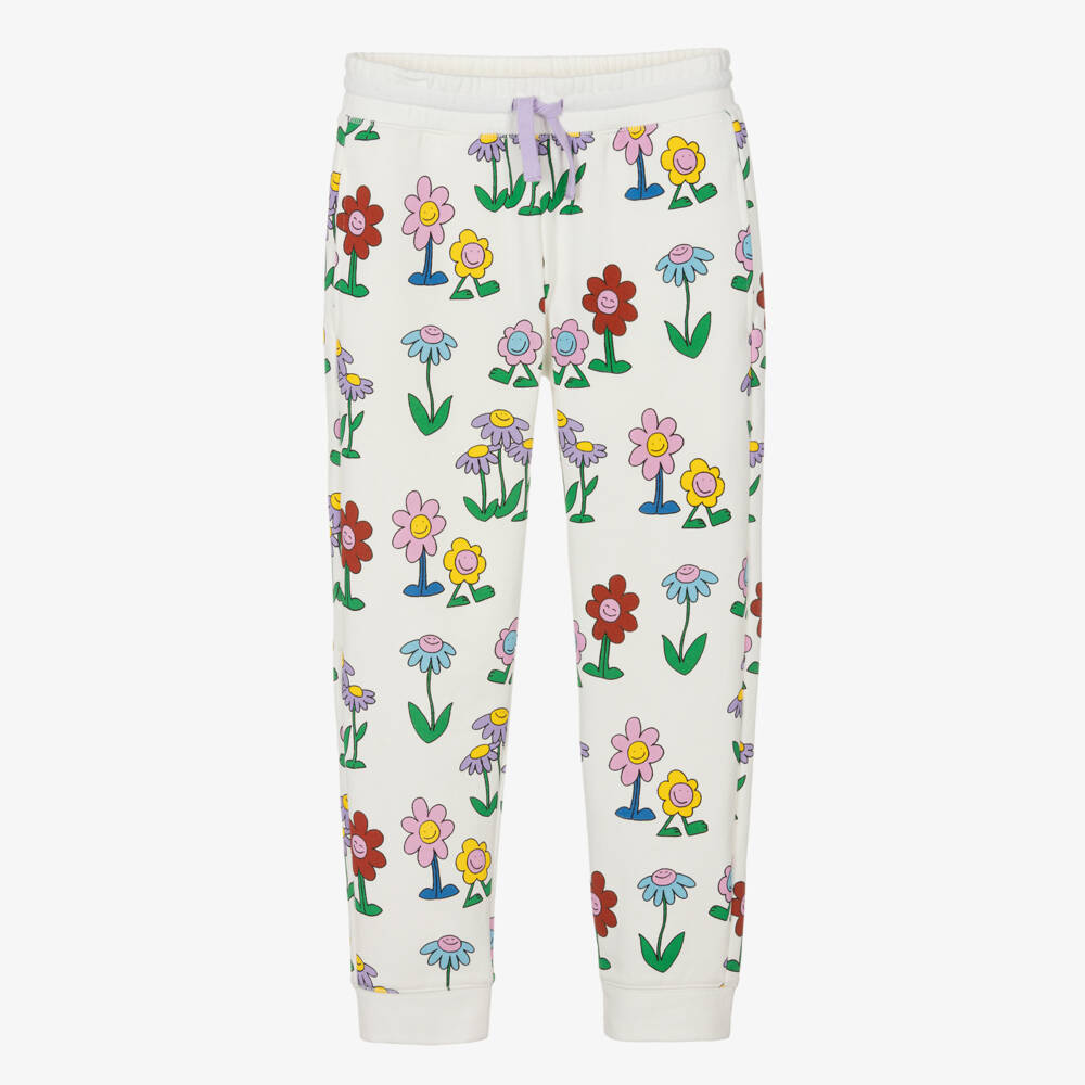 Stella McCartney Kids-Girls White Cotton Smiling Flowers Joggers | Childrensalon Outlet