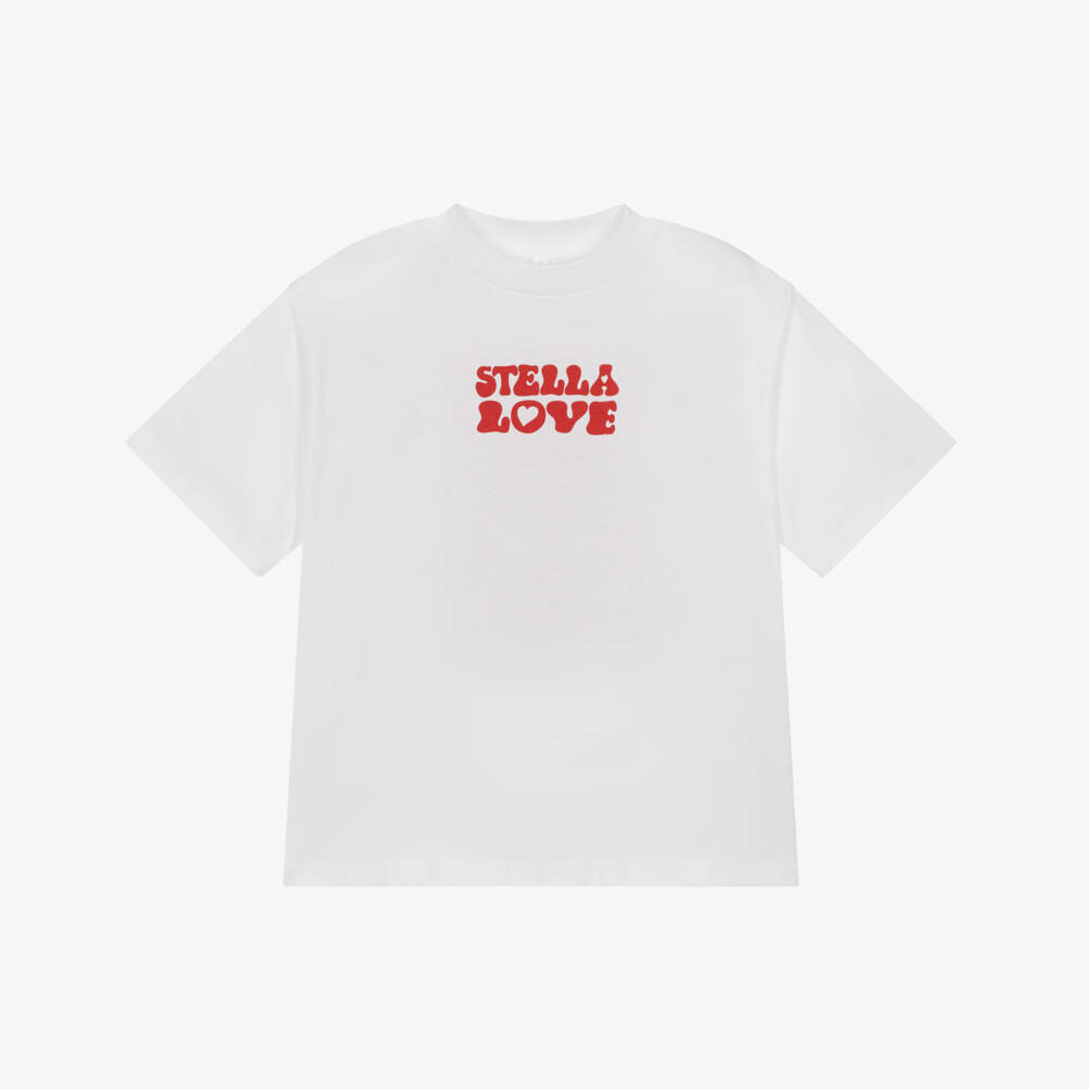 Stella McCartney Kids-Girls White Cotton Stella Love T-Shirt | Childrensalon Outlet