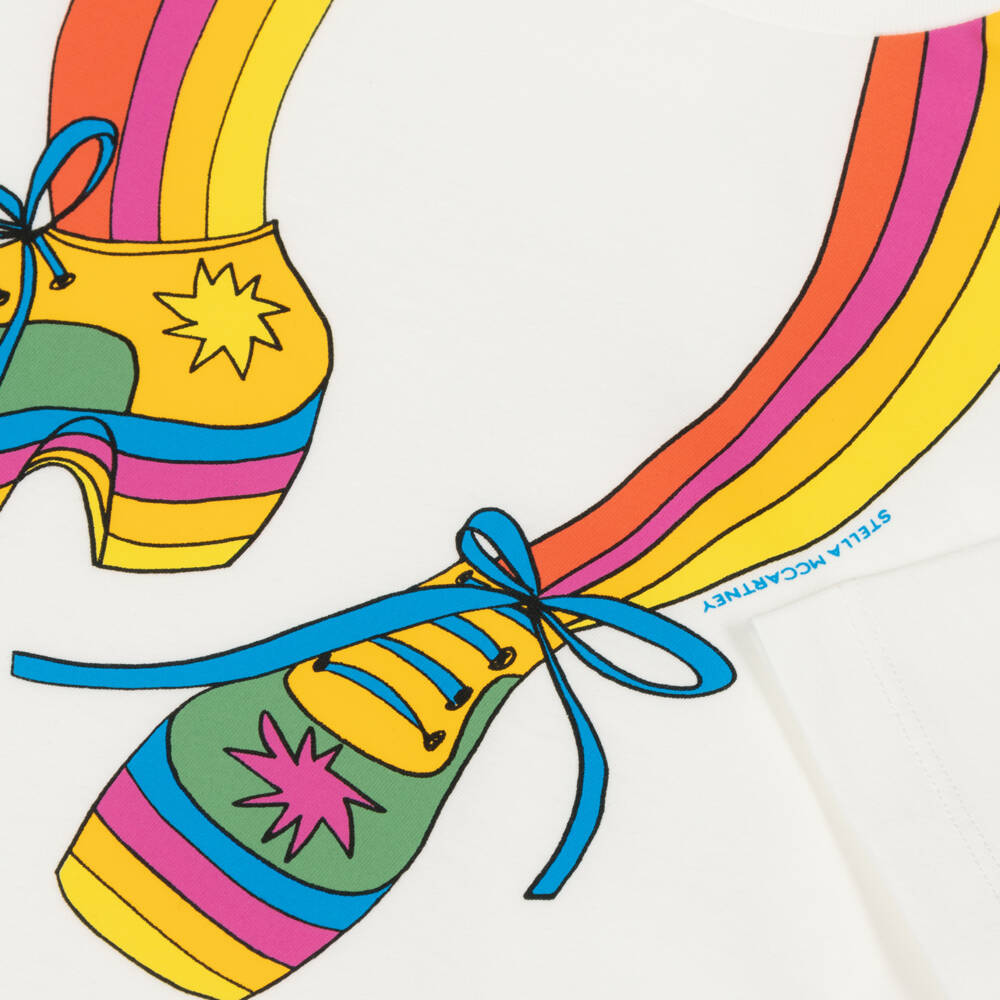 Stella McCartney Kids-Girls White Cotton T-Shirt with Colourful Shoe Print | Childrensalon Outlet