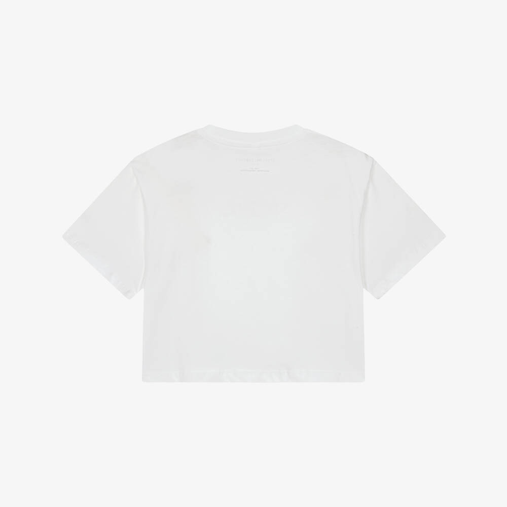 Stella McCartney Kids-Girls White Cotton T-Shirt with Heart & Script logo | Childrensalon Outlet