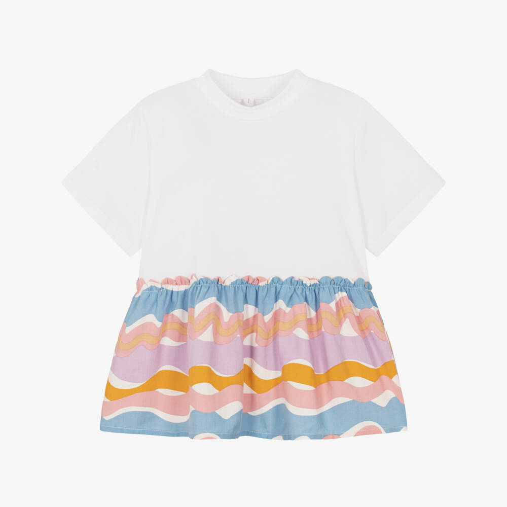 Stella McCartney Kids-Girls White Cotton T-Shirt with Peplum Hem | Childrensalon Outlet